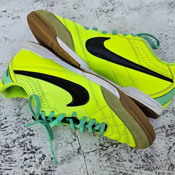 Nike Men Shoes Tiepmo Neon Green Sneaker Lace Up Leather Soccer Shoes Size 7.5 - Picture 6 of 11